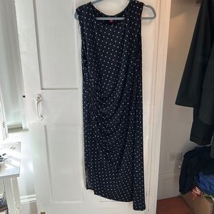 Vince Camuto Blue polka dot ruched stretch dress Size XL